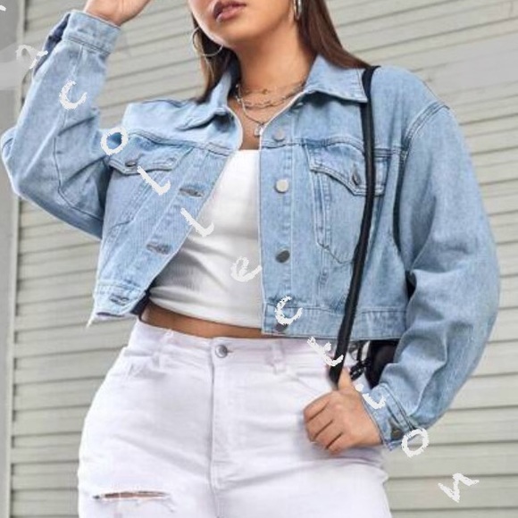 Classic Plus Size Light Wash Long Sleeve Button Denim Jean Jacket - Picture 4 of 4